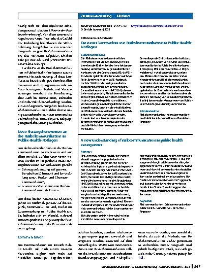 Vorschauseite 3: Ein neues Verständnis von Risikokommunikation in Public-Health-Notlagen