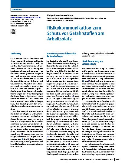 Vorschauseite 1: Risikokommunikation zum Schutz vor Gefahrstoffen am Arbeitsplatz