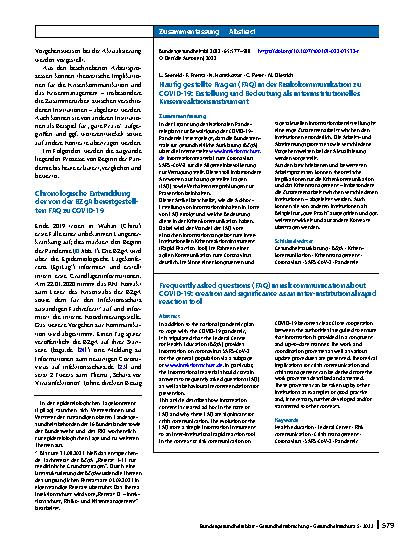 Vorschauseite 3: Häufig gestellte Fragen (FAQ) in der Risikokommunikation zu COVID-19: Erstellung und Bedeutung als interinstitutionelles Krisenreaktionsinstrument