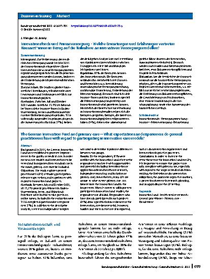 Vorschauseite 3: Innovationsfonds und Primärversorgung – Welche Erwartungen und Erfahrungen vertreten Hausärzt*innen in Bezug auf die Teilnahme an innovativen Versorgungsmodellen?