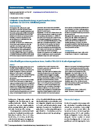 Vorschauseite 3: Schulische Gesundheitsförderung in pandemischen Zeiten. Ergebnisse der COVID-HL-Schulleitungsstudie