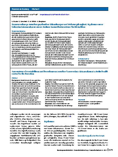 Vorschauseite 3: Zusammenhänge zwischen psychischen Erkrankungen und Wohnungslosigkeit: Ergebnisse einer Sekundärdatenanalyse in einem Berliner Gesundheitszentrum für Obdachlose
