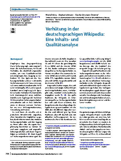 Vorschauseite 1: Verhütung in der deutschsprachigen Wikipedia: Eine Inhaltsund Qualitätsanalyse