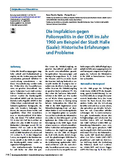 Vorschauseite 1: Die Impfaktion gegen Poliomyelitis in der DDR im Jahr 1960 am Beispiel der Stadt Halle (Saale): Historische Erfahrungen und Probleme