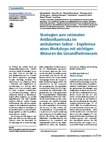 Vorschauseite 1: Strategien zum rationalen Antibiotikaeinsatz im ambulanten Sektor – Ergebnisse eines Workshops mit wichtigen Akteuren des Gesundheitswesens