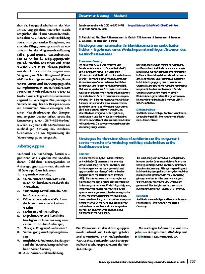 Vorschauseite 3: Strategien zum rationalen Antibiotikaeinsatz im ambulanten Sektor – Ergebnisse eines Workshops mit wichtigen Akteuren des Gesundheitswesens
