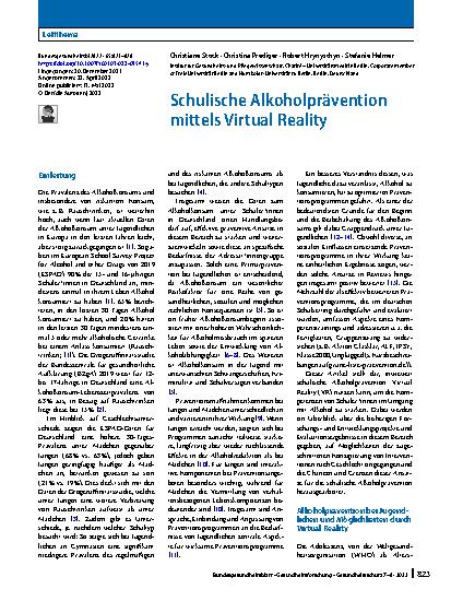 Vorschauseite 1: Schulische Alkoholprävention mittels Virtual Reality