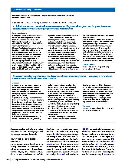 Vorschauseite 3: Notfallsituationen und Krankenhauszuweisungen in Pflegeeinrichtungen – ein Scoping-Review zu Begleitumständen und versorgungsrelevanten Maßnahmen