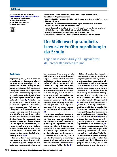 Vorschauseite 1: Der Stellenwert gesundheitsbewusster Ernährungsbildung in der Schule