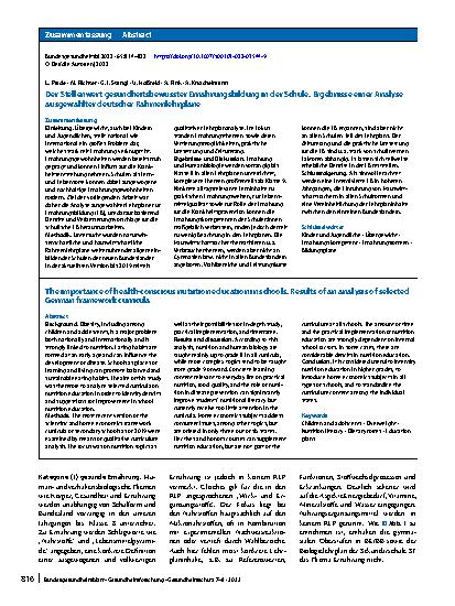 Vorschauseite 3: Der Stellenwert gesundheitsbewusster Ernährungsbildung in der Schule