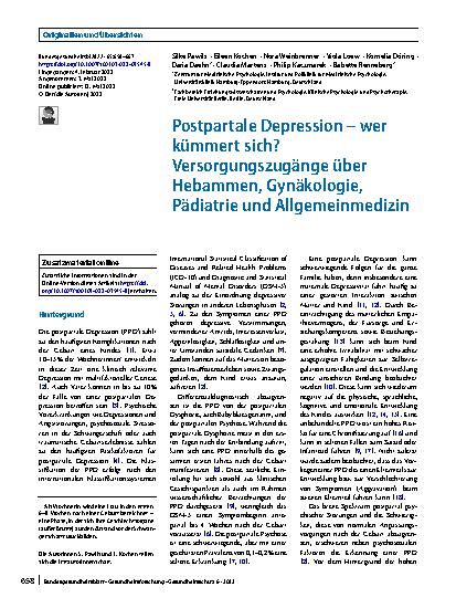 Vorschauseite 1: Postpartale Depression – wer kümmert sich? Versorgungszugänge über Hebammen, Gynäkologie, Pädiatrie und Allgemeinmedizin