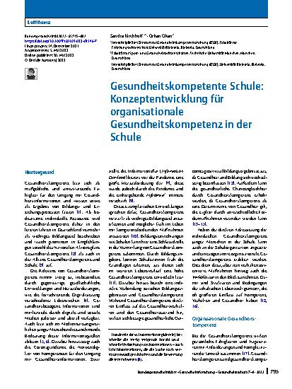 Vorschauseite 1: Gesundheitskompetente Schule: Konzeptentwicklung für organisationale Gesundheitskompetenz in der Schule