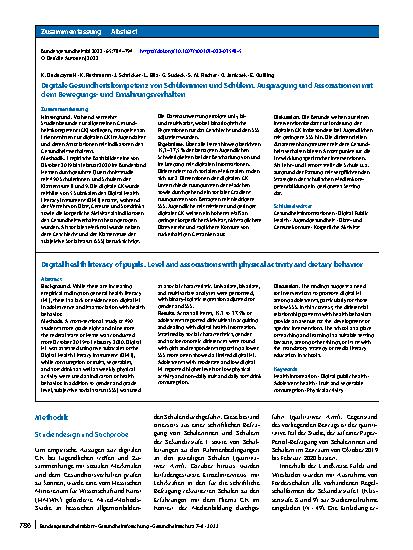 Vorschauseite 3: Digitale Gesundheitskompetenz von Schülerinnen und Schülern. Ausprägung und Assoziationen mit dem Bewegungsund Ernährungsverhalten