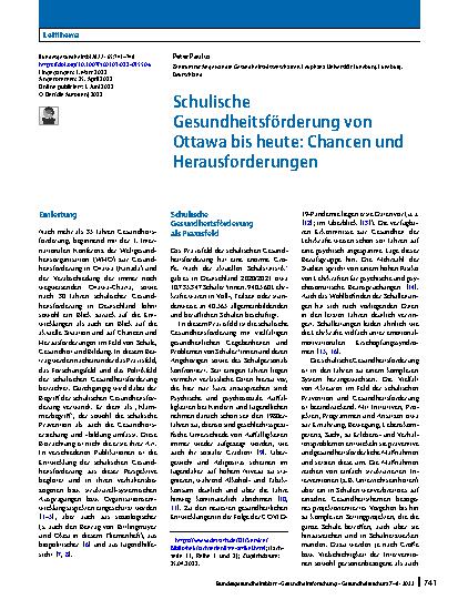Vorschauseite 1: Schulische Gesundheitsförderung von Ottawa bis heute: Chancen und Herausforderungen