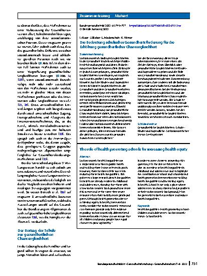 Vorschauseite 3: Die Bedeutung schulischer Gesundheitsförderung für die Erhöhung gesundheitlicher Chancengleichheit