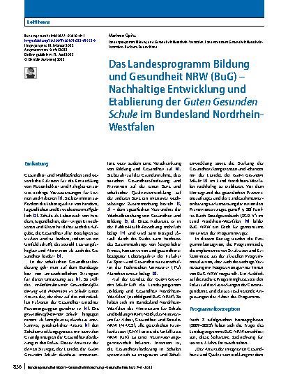 Vorschauseite 1: Das Landesprogramm Bildung und Gesundheit NRW (BuG) – Nachhaltige Entwicklung und Etablierung der Guten Gesunden Schule im Bundesland Nordrhein-Westfalen