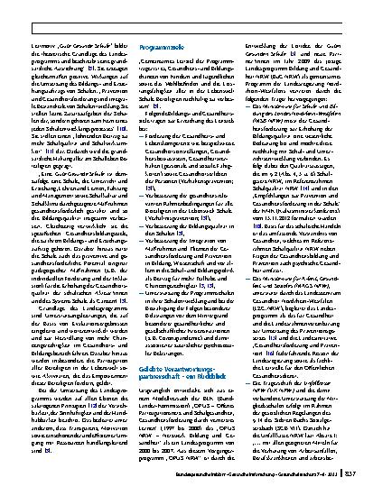 Vorschauseite 2: Das Landesprogramm Bildung und Gesundheit NRW (BuG) – Nachhaltige Entwicklung und Etablierung der Guten Gesunden Schule im Bundesland Nordrhein-Westfalen