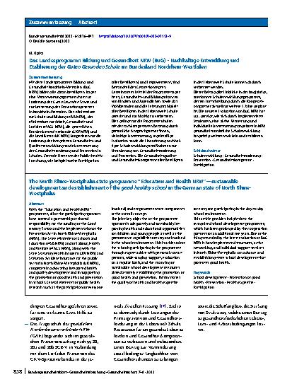 Vorschauseite 3: Das Landesprogramm Bildung und Gesundheit NRW (BuG) – Nachhaltige Entwicklung und Etablierung der Guten Gesunden Schule im Bundesland Nordrhein-Westfalen
