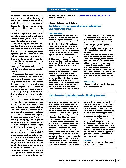 Vorschauseite 3: Die Relevanz von Netzwerkarbeit in der schulischen Gesundheitsförderung