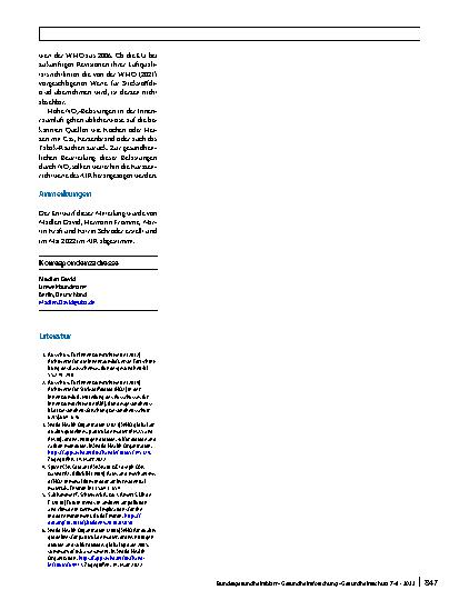 Vorschauseite 2: Addendum zu den Richtwerten für Stickstoffdioxid (NO2) in der Innenraumluft