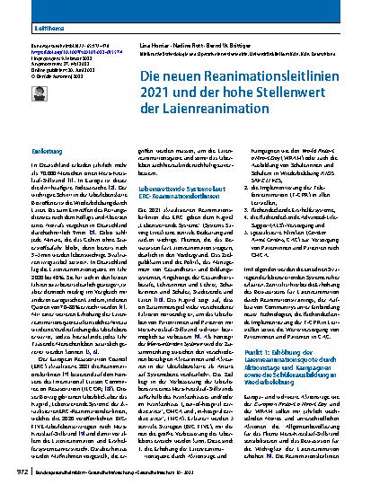 Vorschauseite 1: Die neuen Reanimationsleitlinien 2021 und der hohe Stellenwert der Laienreanimation