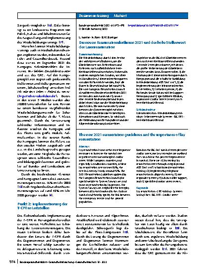 Vorschauseite 3: Die neuen Reanimationsleitlinien 2021 und der hohe Stellenwert der Laienreanimation
