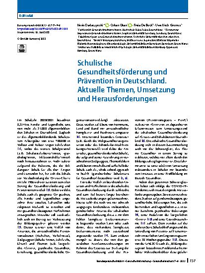 Vorschauseite 1: Schulische Gesundheitsförderung und Prävention in Deutschland. Aktuelle Themen, Umsetzung und Herausforderungen