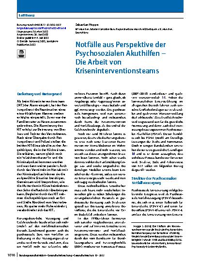 Vorschauseite 1: Notfälle aus Perspektive der Psychosozialen Akuthilfen – Die Arbeit von Kriseninterventionsteams