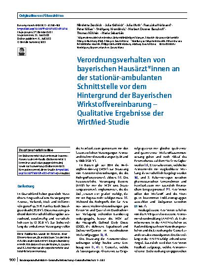 Vorschauseite 1: Verordnungsverhalten von bayerischen Hausärzt*innen an der stationär-ambulanten Schnittstelle vor dem Hintergrund der Bayerischen Wirkstoffvereinbarung – Qualitative Ergebnisse de…