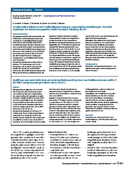 Vorschauseite 3: Nosokomiale Infektionen und Antibiotikaanwendung in Langzeitpflegeeinrichtungen. Deutsche Ergebnisse der dritten europäischen Punkt-Prävalenz-Erhebung HALT-3