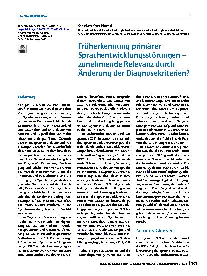 Vorschauseite 1: Früherkennung primärer Sprachentwicklungsstörungen – zunehmende Relevanz durch Änderung der Diagnosekriterien?