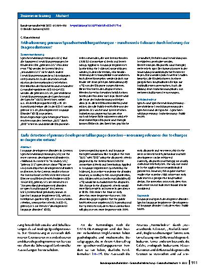 Vorschauseite 3: Früherkennung primärer Sprachentwicklungsstörungen – zunehmende Relevanz durch Änderung der Diagnosekriterien?