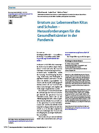 Vorschauseite 1: Erratum zu: Lebenswelten Kitas und Schulen – Herausforderungen für die Gesundheitsämter in der Pandemie
