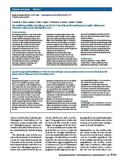 Vorschauseite 3: Die zeitlich-räumliche Verteilung von COVID-19 in Köln und beeinflussende soziale Faktoren im Zeitraum Februar 2020 bis Oktober 2021