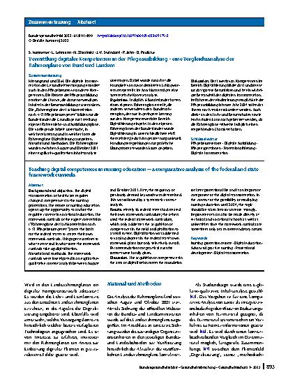 Vorschauseite 3: Vermittlung digitaler Kompetenzen in der Pflegeausbildung – eine Vergleichsanalyse der Rahmenpläne von Bund und Ländern