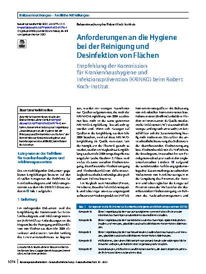 Vorschauseite 1: Anforderungen an die Hygiene bei der Reinigung und Desinfektion von Flächen