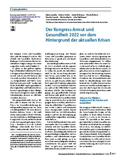 Vorschauseite 1: Der Kongress Armut und Gesundheit 2022 vor dem Hintergrund der aktuellen Krisen