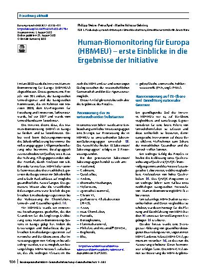 Vorschauseite 1: Human-Biomonitoring für Europa (HBM4EU) – erste Einblicke in die Ergebnisse der Initiative