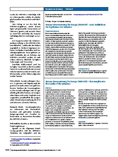 Vorschauseite 3: Human-Biomonitoring für Europa (HBM4EU) – erste Einblicke in die Ergebnisse der Initiative