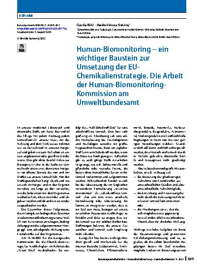 Vorschauseite 1: Human-Biomonitoring – ein wichtiger Baustein zur Umsetzung der EU-Chemikalienstrategie. Die Arbeit der Human-Biomonitoring-Kommission am Umweltbundesamt
