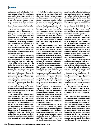 Vorschauseite 2: Human-Biomonitoring – ein wichtiger Baustein zur Umsetzung der EU-Chemikalienstrategie. Die Arbeit der Human-Biomonitoring-Kommission am Umweltbundesamt