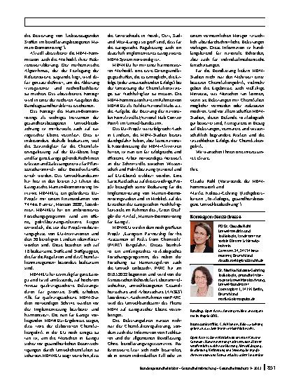Vorschauseite 3: Human-Biomonitoring – ein wichtiger Baustein zur Umsetzung der EU-Chemikalienstrategie. Die Arbeit der Human-Biomonitoring-Kommission am Umweltbundesamt