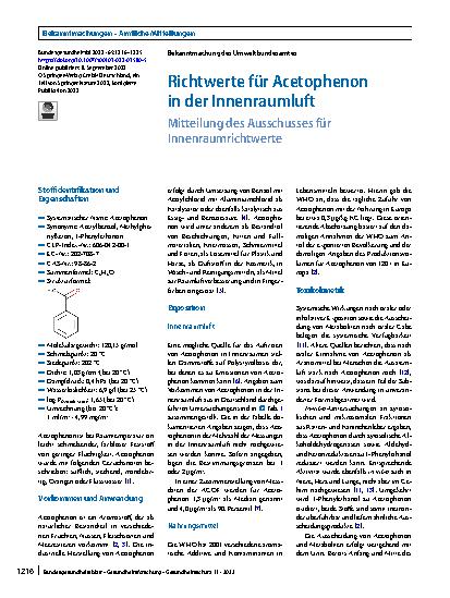 Vorschauseite 1: Richtwerte für Acetophenon in der Innenraumluft