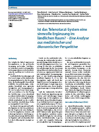Vorschauseite 1: Ist das Telenotarzt-System eine sinnvolle Ergänzung im ländlichen Raum? – Eine Analyse aus medizinischer und ökonomischer Perspektive