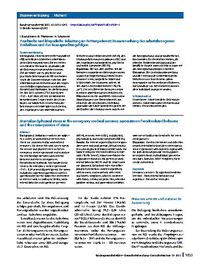 Vorschauseite 3: Psychische und körperliche Belastung im Rettungsdienst: Zusammenhang des arbeitsbezogenen Verhaltens und der Beanspruchungsfolgen