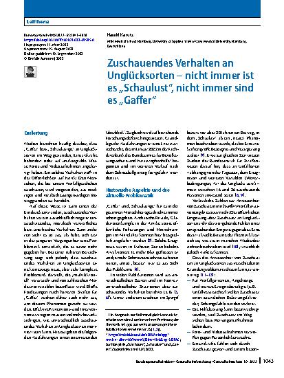 Vorschauseite 1: Zuschauendes Verhalten an Unglücksorten – nicht immer ist es „Schaulust“, nicht immer sind es „Gaffer“