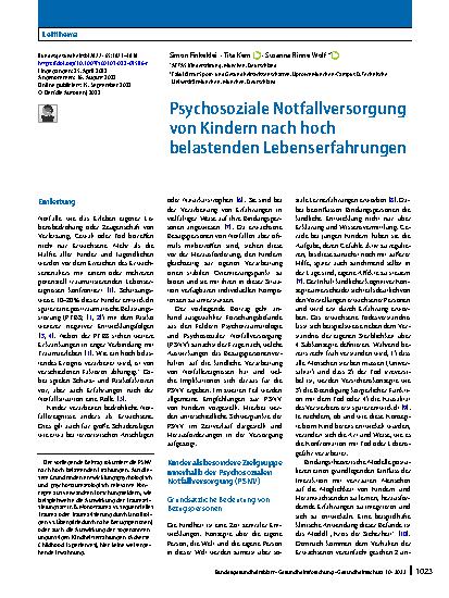 Vorschauseite 1: Psychosoziale Notfallversorgung von Kindern nach hoch belastenden Lebenserfahrungen