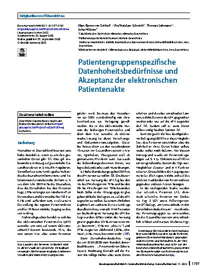 Vorschauseite 1: Patientengruppenspezifische Datenhoheitsbedürfnisse und Akzeptanz der elektronischen Patientenakte