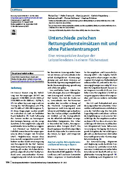 Vorschauseite 1: Unterschiede zwischen Rettungsdiensteinsätzen mit und ohne Patiententransport