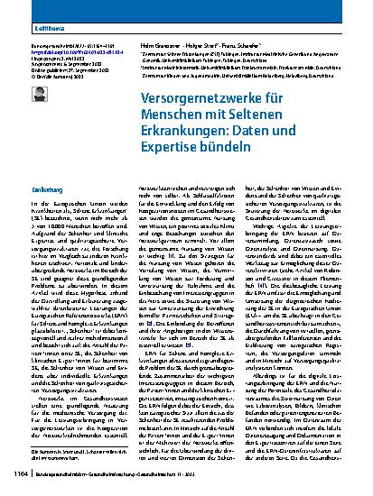 Vorschauseite 1: Versorgernetzwerke für Menschen mit Seltenen Erkrankungen: Daten und Expertise bündeln